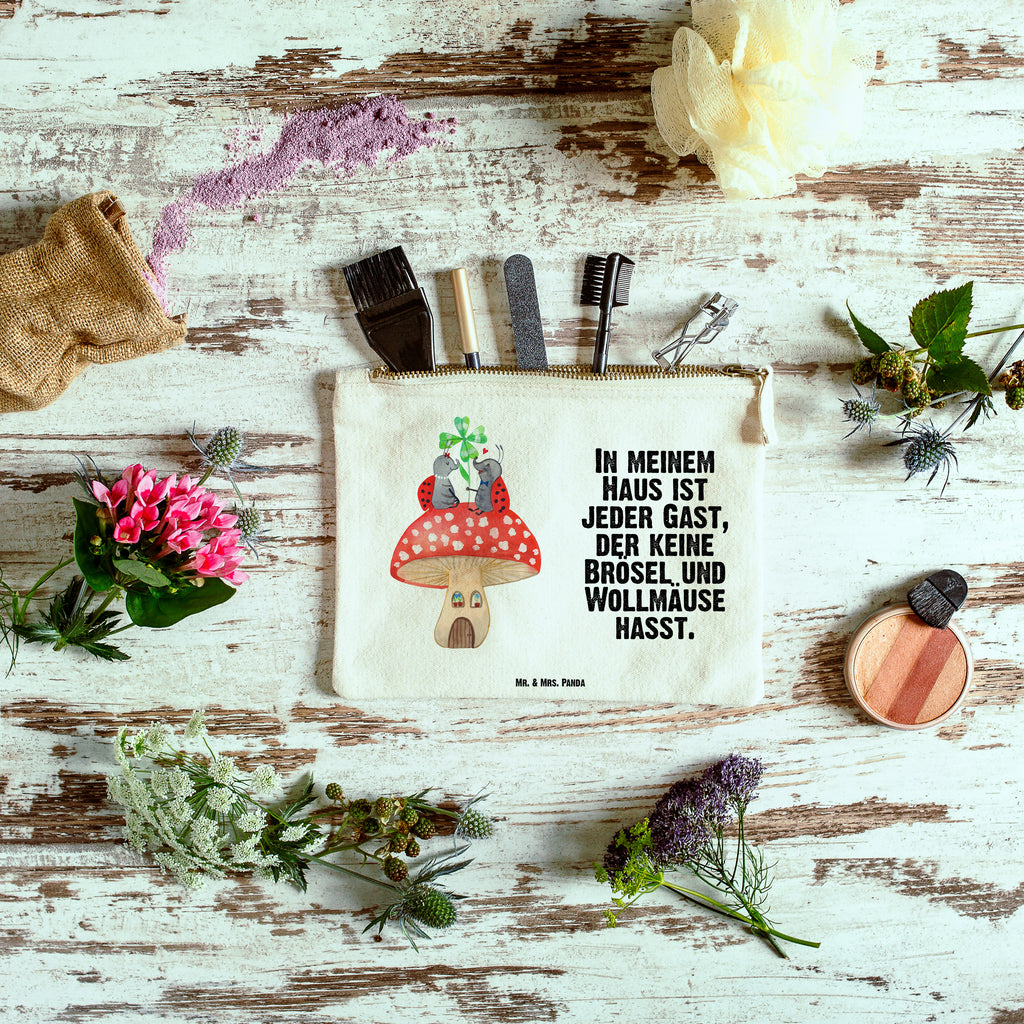 Schminktasche Marienkäfer Paar Fliegenpilz Schminktasche, Kosmetiktasche, Kosmetikbeutel, Stiftemäppchen, Etui, Federmappe, Makeup, XXL, Schminketui, Kosmetiketui, Schlamperetui, Tiermotive, Gute Laune, lustige Sprüche, Tiere, Haus, Wohnung, zuhause, Fliegenpilz, Marienkäfer, Fleigenpilzhaus