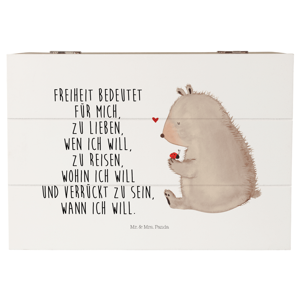 Holzkiste Bär mit Marienkäfer Holzkiste, Kiste, Schatzkiste, Truhe, Schatulle, XXL, Erinnerungsbox, Erinnerungskiste, Dekokiste, Aufbewahrungsbox, Bär, Teddy, Teddybär, Marienkäfer, Liebe, Freiheit, Motivation, Das Leben ist schön