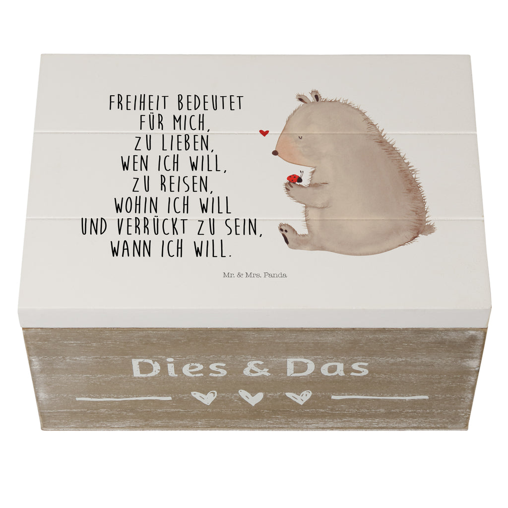 Holzkiste Bär mit Marienkäfer Holzkiste, Kiste, Schatzkiste, Truhe, Schatulle, XXL, Erinnerungsbox, Erinnerungskiste, Dekokiste, Aufbewahrungsbox, Bär, Teddy, Teddybär, Marienkäfer, Liebe, Freiheit, Motivation, Das Leben ist schön