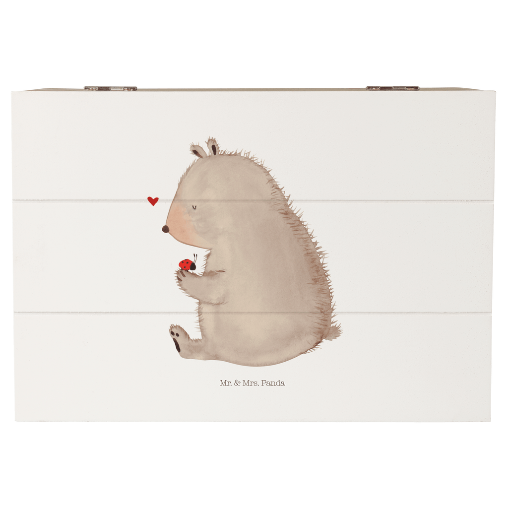 Holzkiste Bär mit Marienkäfer Holzkiste, Kiste, Schatzkiste, Truhe, Schatulle, XXL, Erinnerungsbox, Erinnerungskiste, Dekokiste, Aufbewahrungsbox, Bär, Teddy, Teddybär, Marienkäfer, Liebe, Freiheit, Motivation, Das Leben ist schön