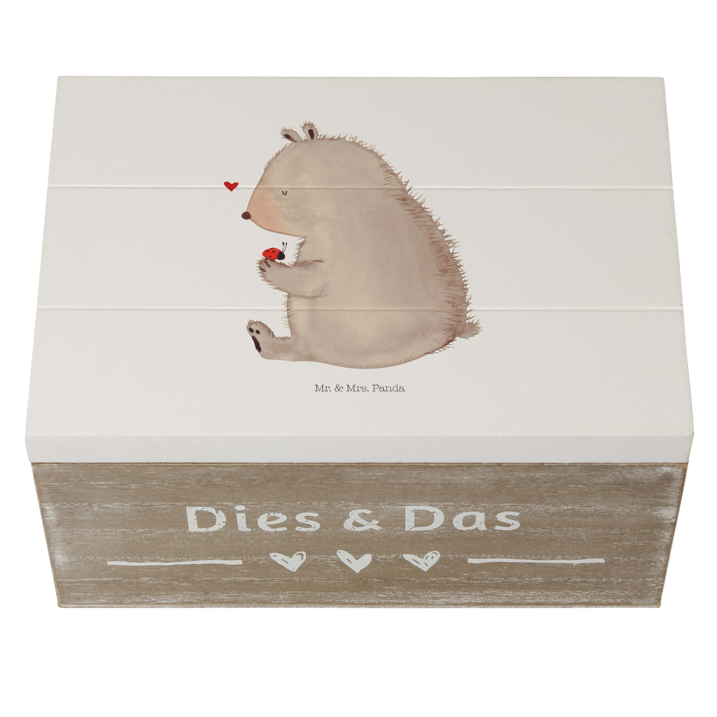 Holzkiste Bär mit Marienkäfer Holzkiste, Kiste, Schatzkiste, Truhe, Schatulle, XXL, Erinnerungsbox, Erinnerungskiste, Dekokiste, Aufbewahrungsbox, Bär, Teddy, Teddybär, Marienkäfer, Liebe, Freiheit, Motivation, Das Leben ist schön