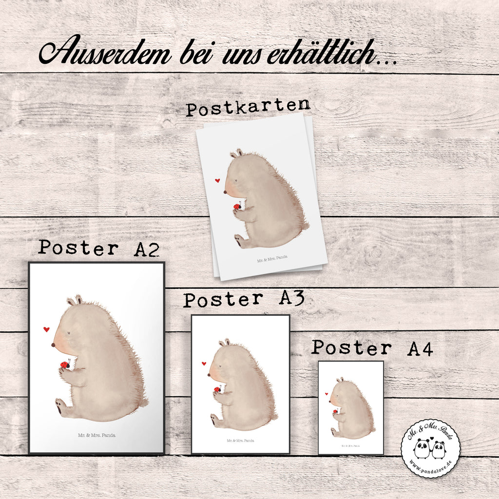 Poster Bär mit Marienkäfer Poster, Wandposter, Bild, Wanddeko, Küchenposter, Kinderposter, Wanddeko Bild, Raumdekoration, Wanddekoration, Handgemaltes Poster, Mr. & Mrs. Panda Poster, Designposter, Kunstdruck, Posterdruck, Bär, Teddy, Teddybär, Marienkäfer, Liebe, Freiheit, Motivation, Das Leben ist schön