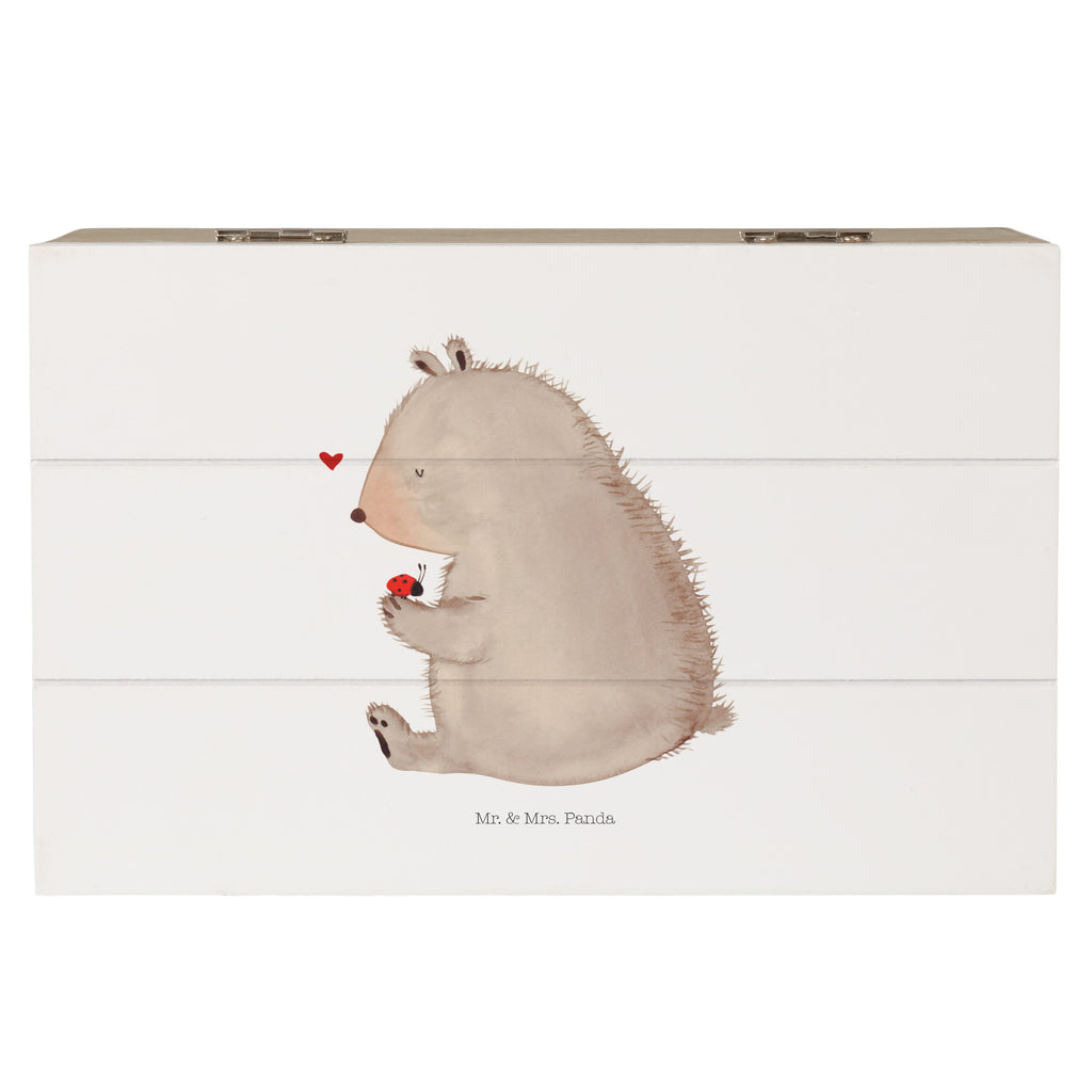Holzkiste Bär mit Marienkäfer Holzkiste, Kiste, Schatzkiste, Truhe, Schatulle, XXL, Erinnerungsbox, Erinnerungskiste, Dekokiste, Aufbewahrungsbox, Bär, Teddy, Teddybär, Marienkäfer, Liebe, Freiheit, Motivation, Das Leben ist schön