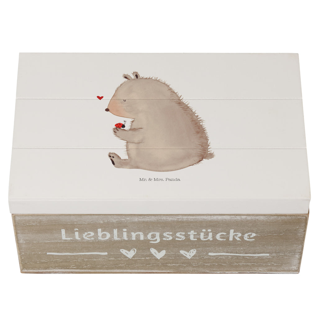 Holzkiste Bär mit Marienkäfer Holzkiste, Kiste, Schatzkiste, Truhe, Schatulle, XXL, Erinnerungsbox, Erinnerungskiste, Dekokiste, Aufbewahrungsbox, Bär, Teddy, Teddybär, Marienkäfer, Liebe, Freiheit, Motivation, Das Leben ist schön