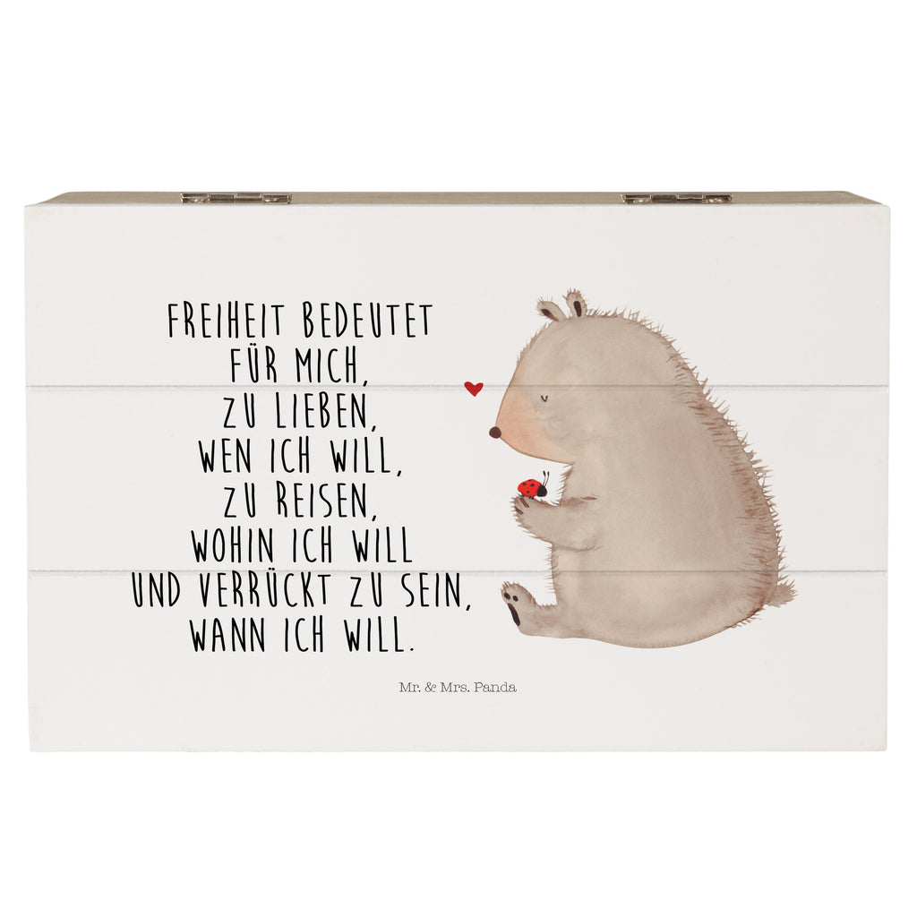 Holzkiste Bär mit Marienkäfer Holzkiste, Kiste, Schatzkiste, Truhe, Schatulle, XXL, Erinnerungsbox, Erinnerungskiste, Dekokiste, Aufbewahrungsbox, Bär, Teddy, Teddybär, Marienkäfer, Liebe, Freiheit, Motivation, Das Leben ist schön