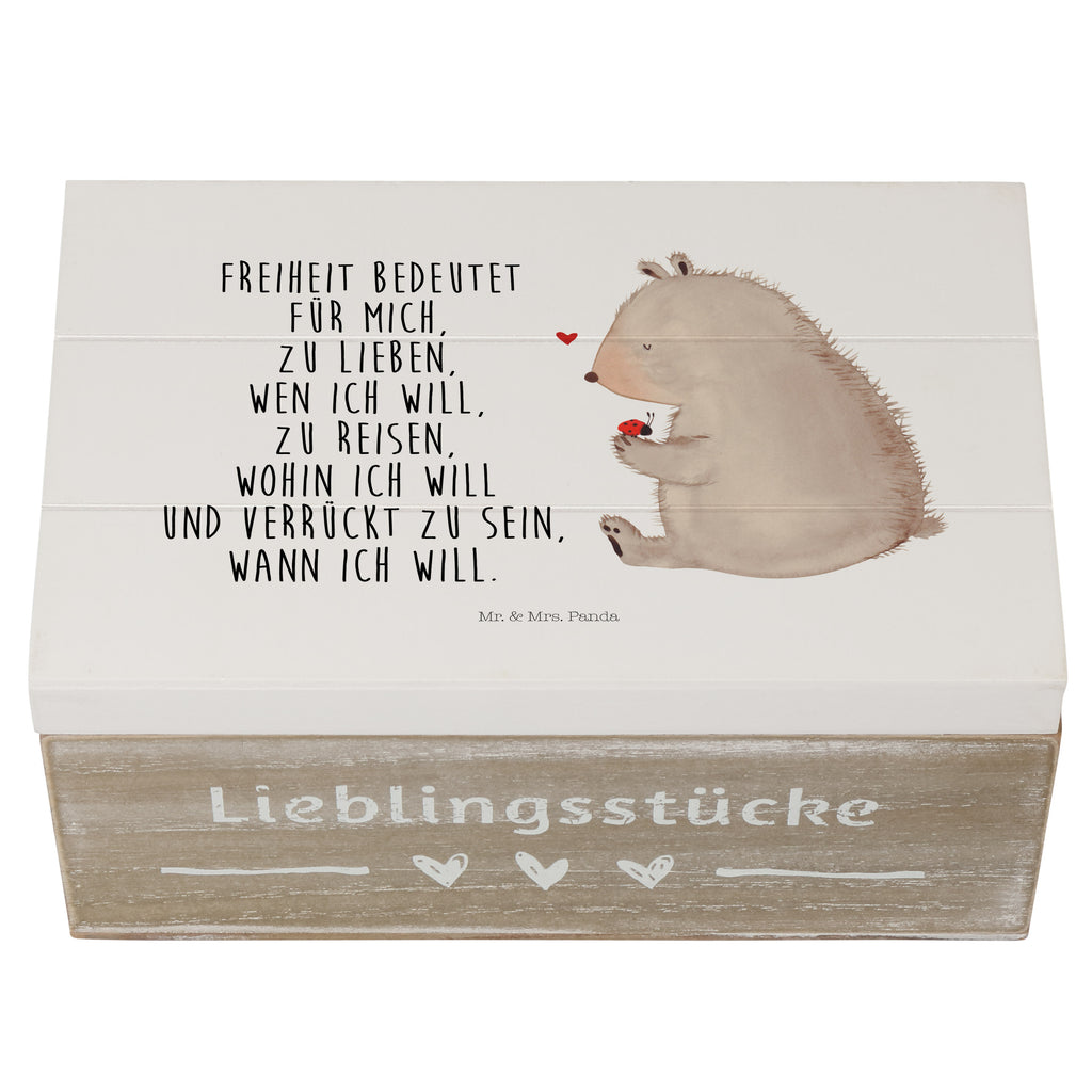 Holzkiste Bär mit Marienkäfer Holzkiste, Kiste, Schatzkiste, Truhe, Schatulle, XXL, Erinnerungsbox, Erinnerungskiste, Dekokiste, Aufbewahrungsbox, Bär, Teddy, Teddybär, Marienkäfer, Liebe, Freiheit, Motivation, Das Leben ist schön