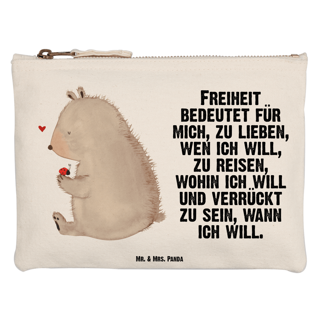 Schminktasche Bär mit Marienkäfer Schminktasche, Kosmetiktasche, Kosmetikbeutel, Stiftemäppchen, Etui, Federmappe, Makeup, XXL, Schminketui, Kosmetiketui, Schlamperetui, Bär, Teddy, Teddybär, Marienkäfer, Liebe, Freiheit, Motivation, Das Leben ist schön
