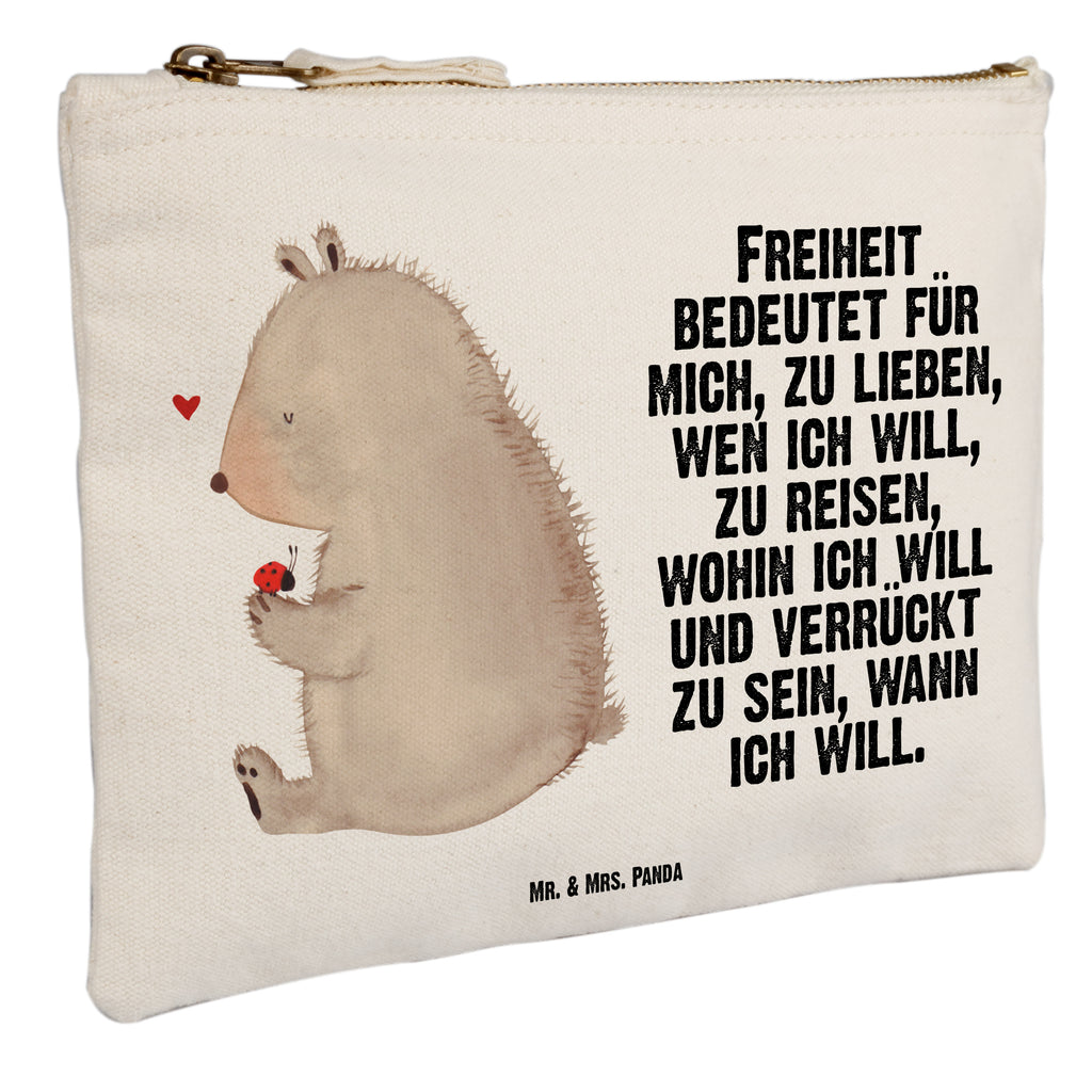 Schminktasche Bär mit Marienkäfer Schminktasche, Kosmetiktasche, Kosmetikbeutel, Stiftemäppchen, Etui, Federmappe, Makeup, XXL, Schminketui, Kosmetiketui, Schlamperetui, Bär, Teddy, Teddybär, Marienkäfer, Liebe, Freiheit, Motivation, Das Leben ist schön