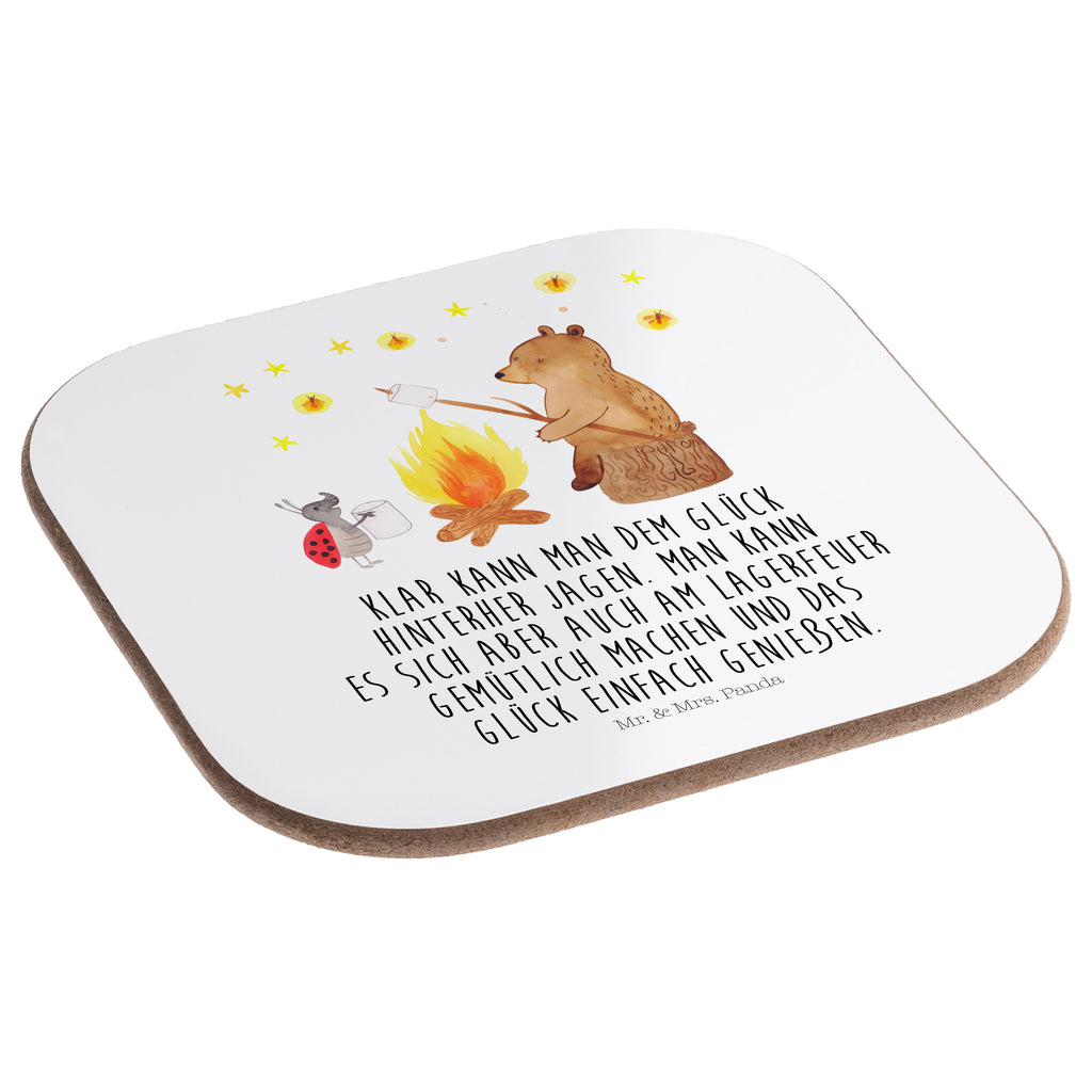 Quadratische Untersetzer Bär & Marienkäfer Lagerfeuer Bierdeckel, Glasuntersetzer, Untersetzer Gläser, Getränkeuntersetzer, Bär, Teddy, Teddybär, Lagerfeuer