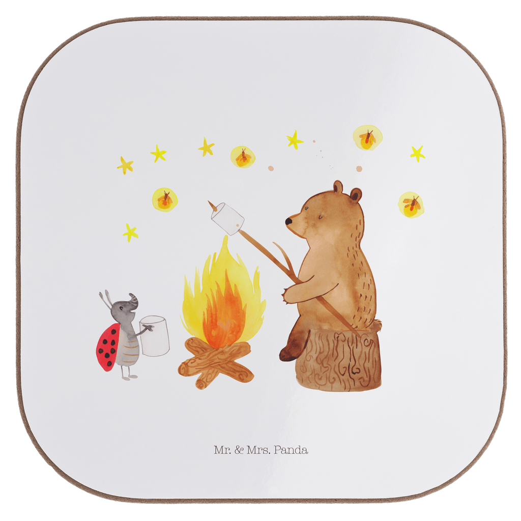 Quadratische Untersetzer Bär & Marienkäfer Lagerfeuer Bierdeckel, Glasuntersetzer, Untersetzer Gläser, Getränkeuntersetzer, Bär, Teddy, Teddybär, Lagerfeuer