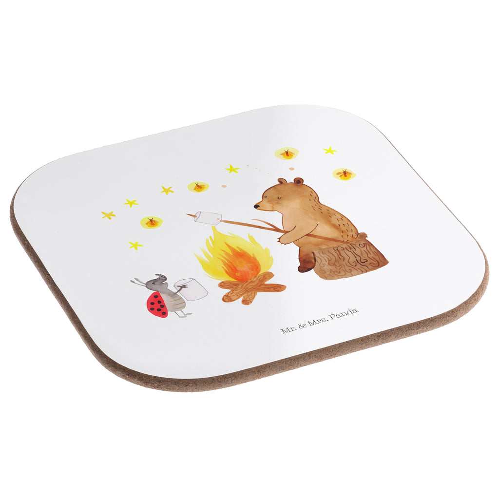 Quadratische Untersetzer Bär & Marienkäfer Lagerfeuer Bierdeckel, Glasuntersetzer, Untersetzer Gläser, Getränkeuntersetzer, Bär, Teddy, Teddybär, Lagerfeuer
