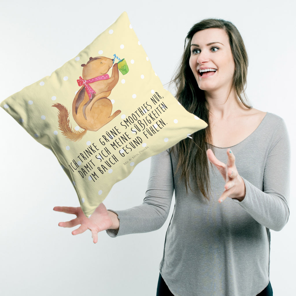 40x40 Kissen Eichhörnchen Smoothie Kissenhülle, Kopfkissen, Sofakissen, Dekokissen, Motivkissen, Tiermotive, Gute Laune, lustige Sprüche, Tiere, Green Smoothies, Diät, Abnehmen, Streifenhörnchen, Eichhörnchen