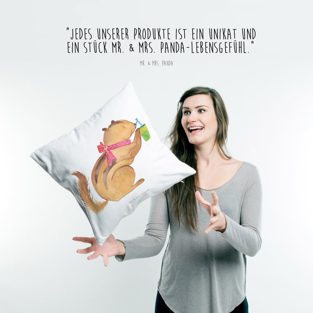 40x40 Kissen Eichhörnchen Smoothie Kissenhülle, Kopfkissen, Sofakissen, Dekokissen, Motivkissen, Tiermotive, Gute Laune, lustige Sprüche, Tiere, Green Smoothies, Diät, Abnehmen, Streifenhörnchen, Eichhörnchen