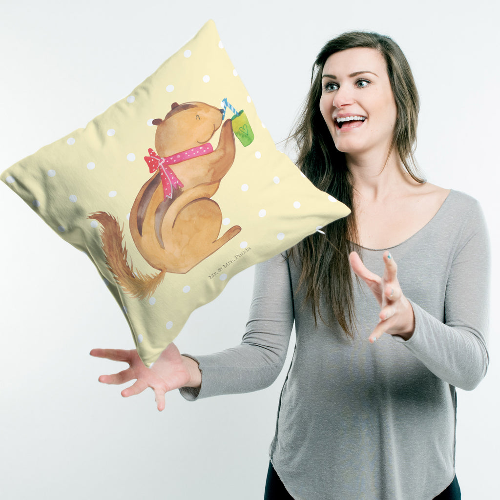 40x40 Kissen Eichhörnchen Smoothie Kissenhülle, Kopfkissen, Sofakissen, Dekokissen, Motivkissen, Tiermotive, Gute Laune, lustige Sprüche, Tiere, Green Smoothies, Diät, Abnehmen, Streifenhörnchen, Eichhörnchen