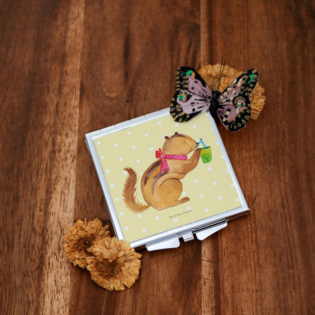 Handtaschenspiegel quadratisch Eichhörnchen Smoothie Spiegel, Handtasche, Quadrat, silber, schminken, Schminkspiegel, Tiermotive, Gute Laune, lustige Sprüche, Tiere, Green Smoothies, Diät, Abnehmen, Streifenhörnchen, Eichhörnchen