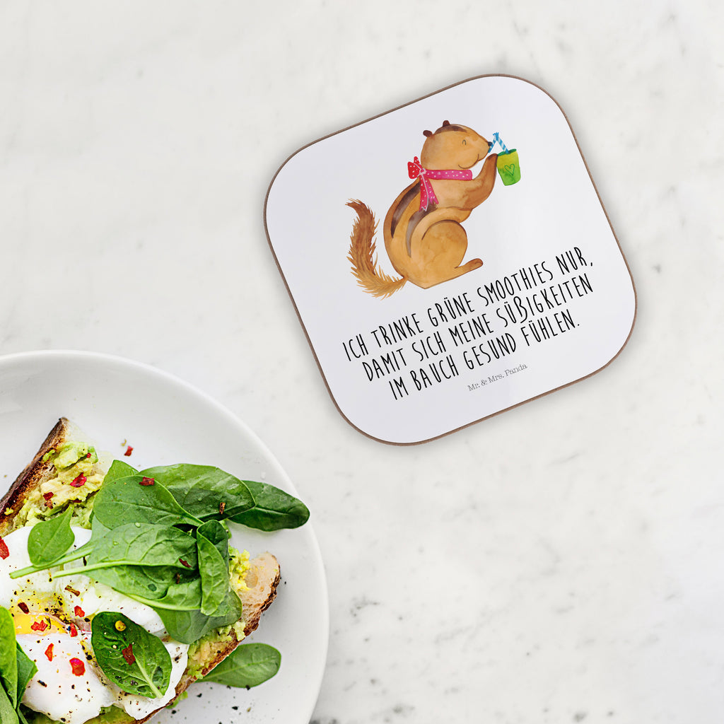 Quadratische Untersetzer Eichhörnchen Smoothie Bierdeckel, Glasuntersetzer, Untersetzer Gläser, Getränkeuntersetzer, Tiermotive, Gute Laune, lustige Sprüche, Tiere, Green Smoothies, Diät, Abnehmen, Streifenhörnchen, Eichhörnchen