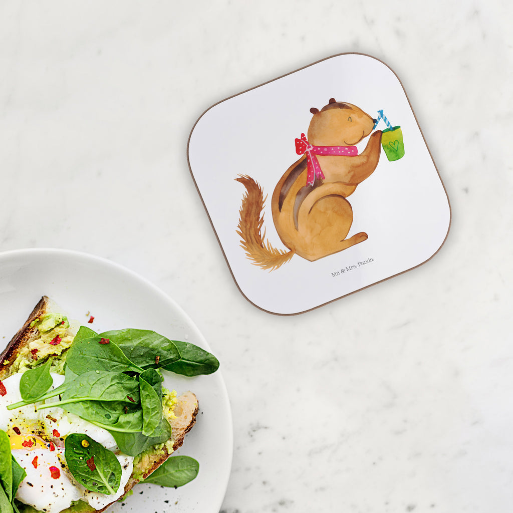 Quadratische Untersetzer Eichhörnchen Smoothie Bierdeckel, Glasuntersetzer, Untersetzer Gläser, Getränkeuntersetzer, Tiermotive, Gute Laune, lustige Sprüche, Tiere, Green Smoothies, Diät, Abnehmen, Streifenhörnchen, Eichhörnchen