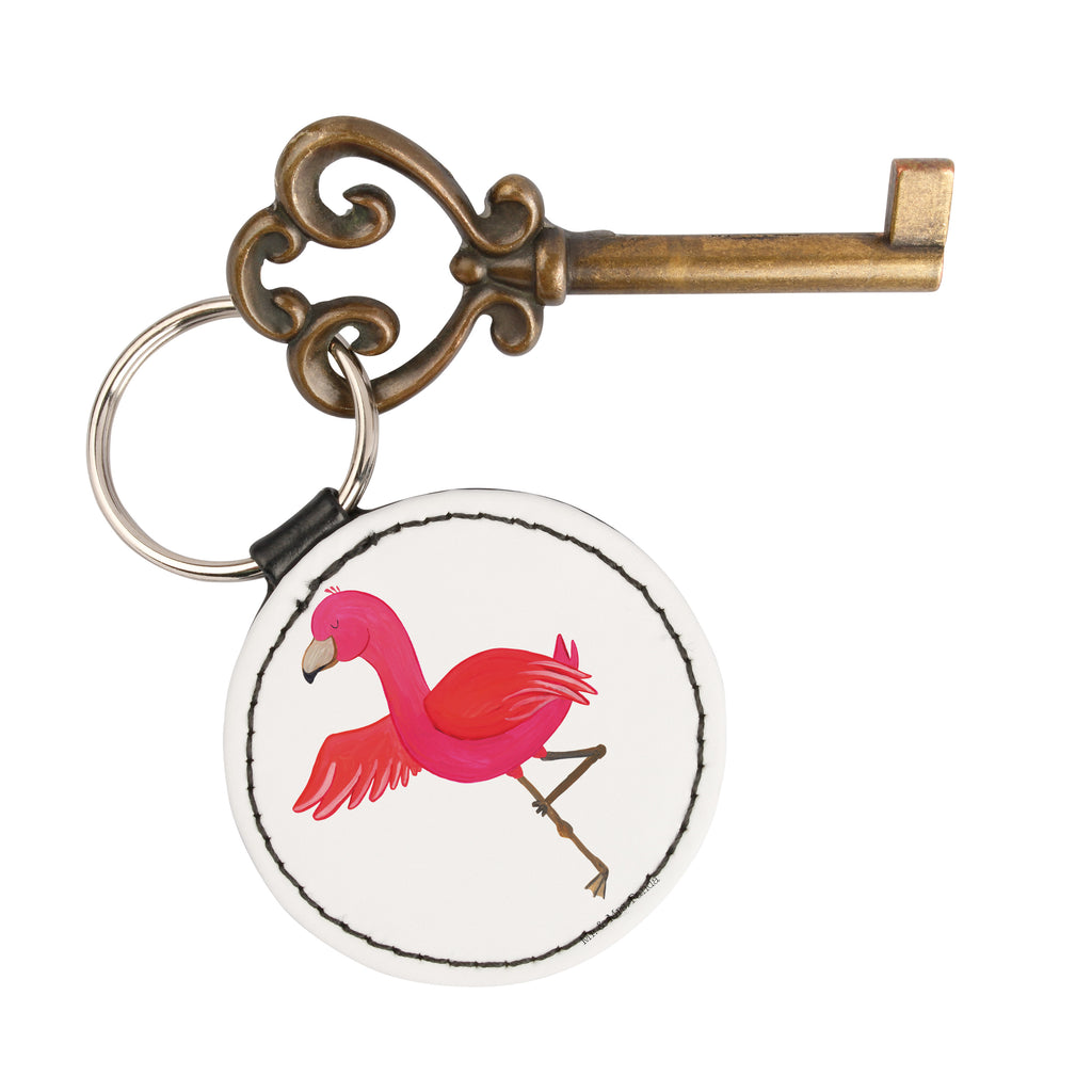 Rund Schlüsselanhänger Flamingo Yoga Schlüsselanhänger, Anhänger, Taschenanhänger, Glücksbringer, Schutzengel, Flamingo, Vogel, Yoga, Namaste, Achtsamkeit, Yoga-Übung, Entspannung, Ärger, Aufregen, Tiefenentspannung
