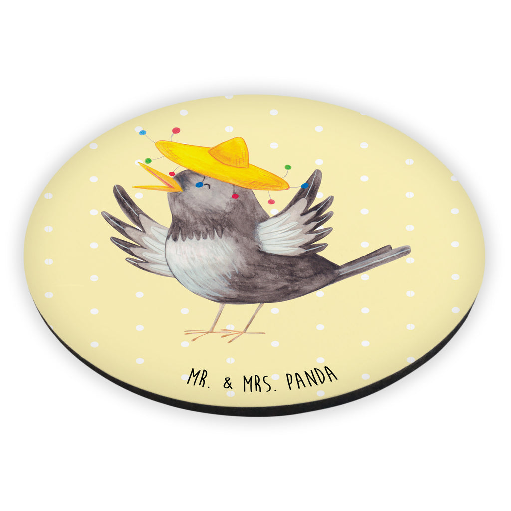 Rund Magnet Rabe mit Sombrero Kühlschrankmagnet, Pinnwandmagnet, Souvenir Magnet, Motivmagnete, Dekomagnet, Whiteboard Magnet, Notiz Magnet, Kühlschrank Dekoration, Tiermotive, Gute Laune, lustige Sprüche, Tiere, Rabe, Vogel, Vögel, Spruch positiv, fröhlich sein, glücklich sein, Glück Spruch, froh, Elster, Motivation