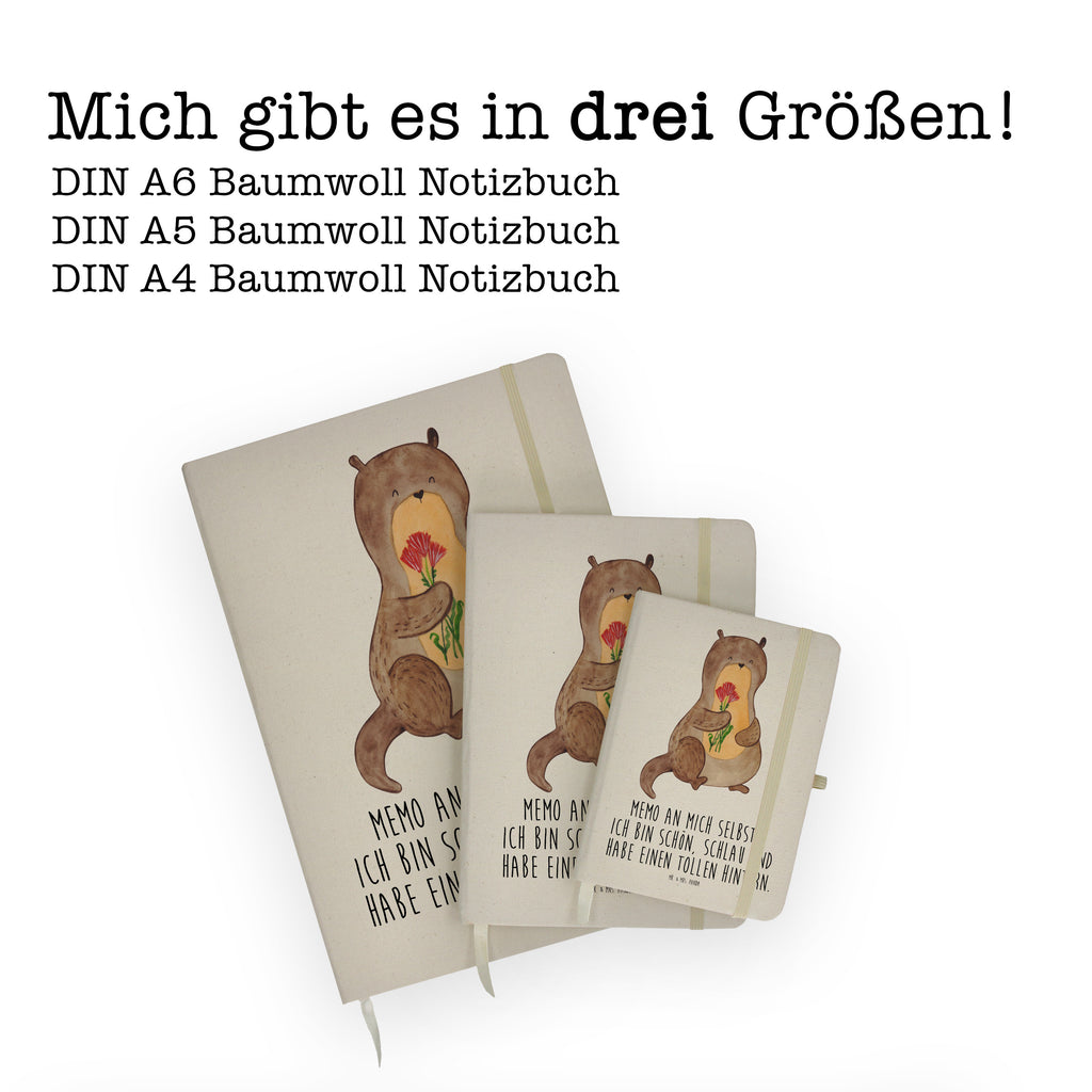 DIN A6 Baumwoll Notizbuch Otter Blumenstrauß Notizen, Eintragebuch, Tagebuch, Notizblock, Adressbuch, Journal, Kladde, Skizzenbuch, Notizheft, Schreibbuch, Schreibheft, Otter, Fischotter, Seeotter, Otter Seeotter See Otter