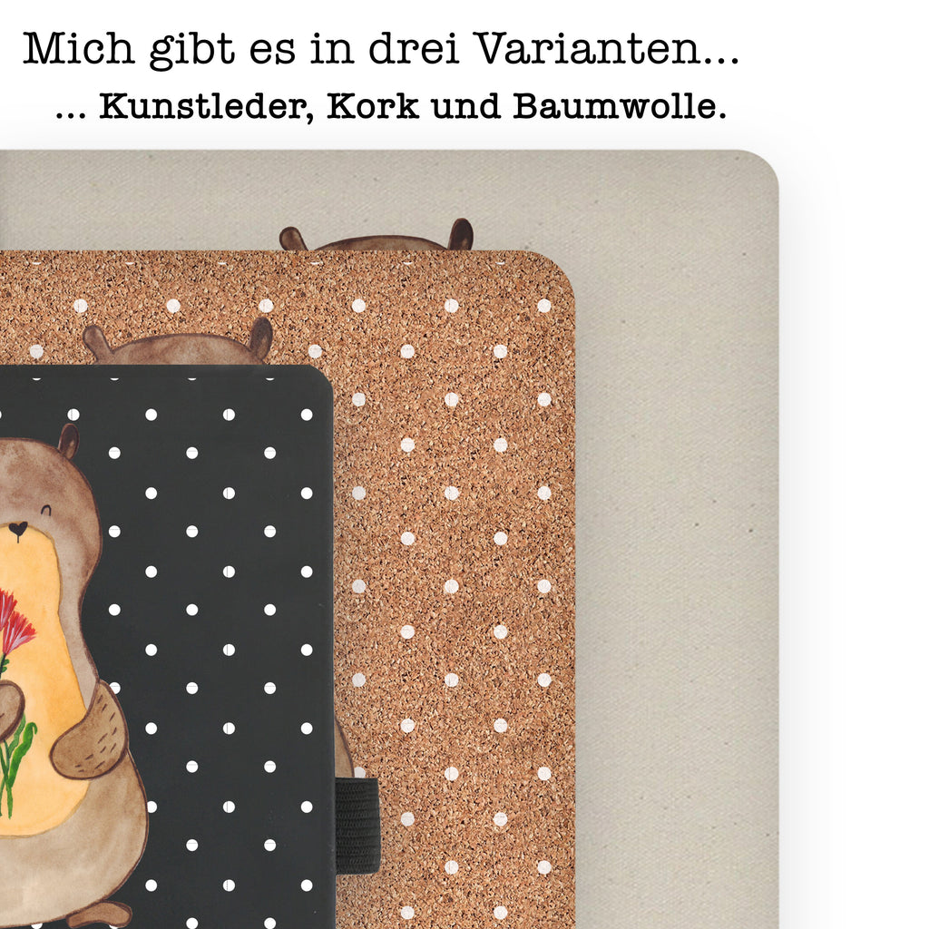 DIN A6 Baumwoll Notizbuch Otter Blumenstrauß Notizen, Eintragebuch, Tagebuch, Notizblock, Adressbuch, Journal, Kladde, Skizzenbuch, Notizheft, Schreibbuch, Schreibheft, Otter, Fischotter, Seeotter, Otter Seeotter See Otter