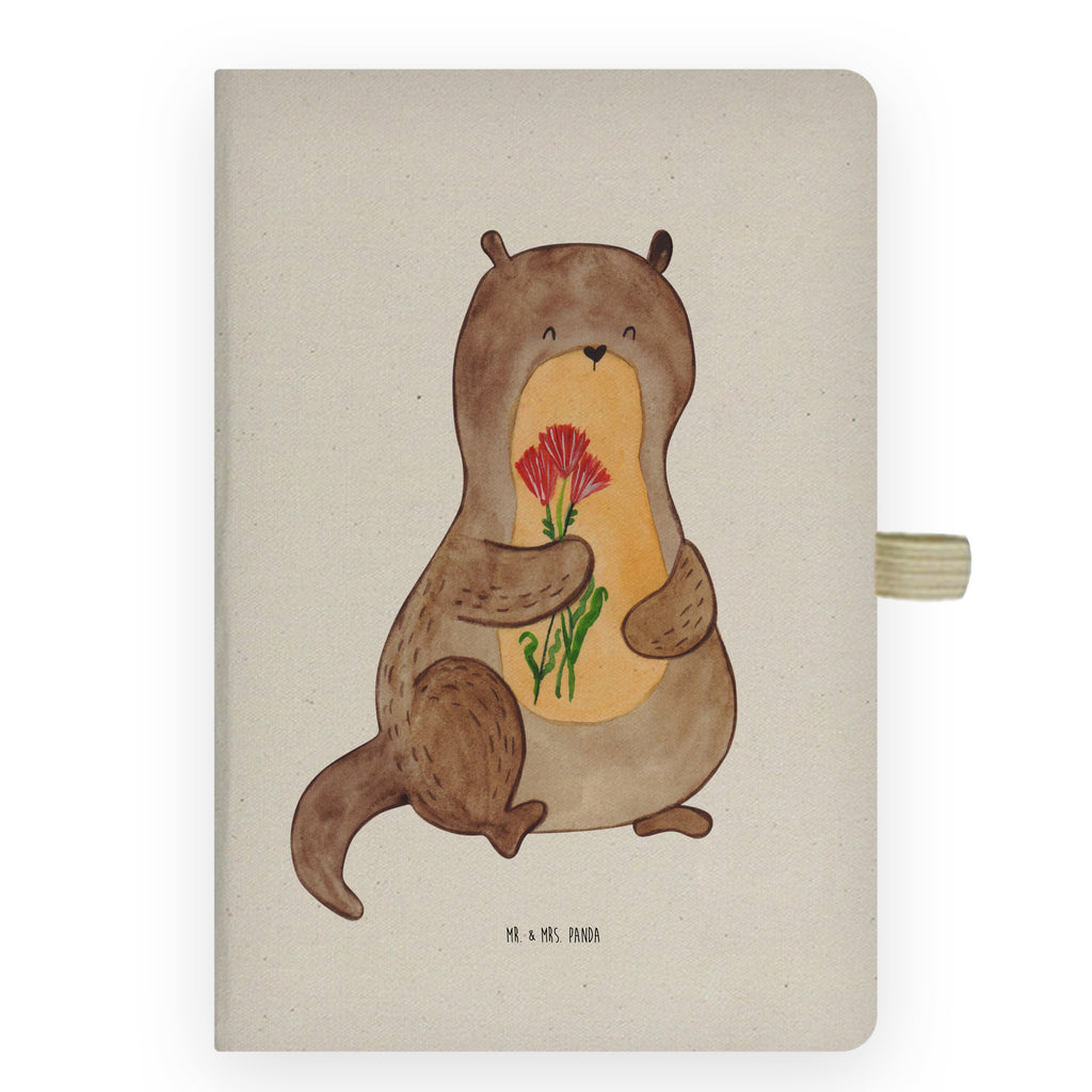 DIN A6 Baumwoll Notizbuch Otter Blumenstrauß Notizen, Eintragebuch, Tagebuch, Notizblock, Adressbuch, Journal, Kladde, Skizzenbuch, Notizheft, Schreibbuch, Schreibheft, Otter, Fischotter, Seeotter, Otter Seeotter See Otter