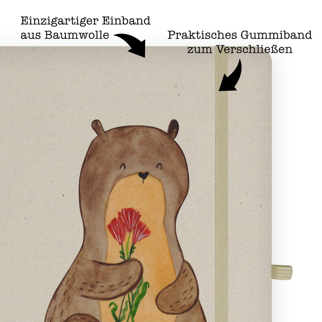 DIN A6 Baumwoll Notizbuch Otter Blumenstrauß Notizen, Eintragebuch, Tagebuch, Notizblock, Adressbuch, Journal, Kladde, Skizzenbuch, Notizheft, Schreibbuch, Schreibheft, Otter, Fischotter, Seeotter, Otter Seeotter See Otter