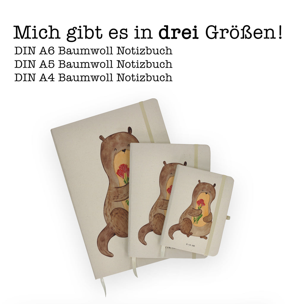 DIN A6 Baumwoll Notizbuch Otter Blumenstrauß Notizen, Eintragebuch, Tagebuch, Notizblock, Adressbuch, Journal, Kladde, Skizzenbuch, Notizheft, Schreibbuch, Schreibheft, Otter, Fischotter, Seeotter, Otter Seeotter See Otter