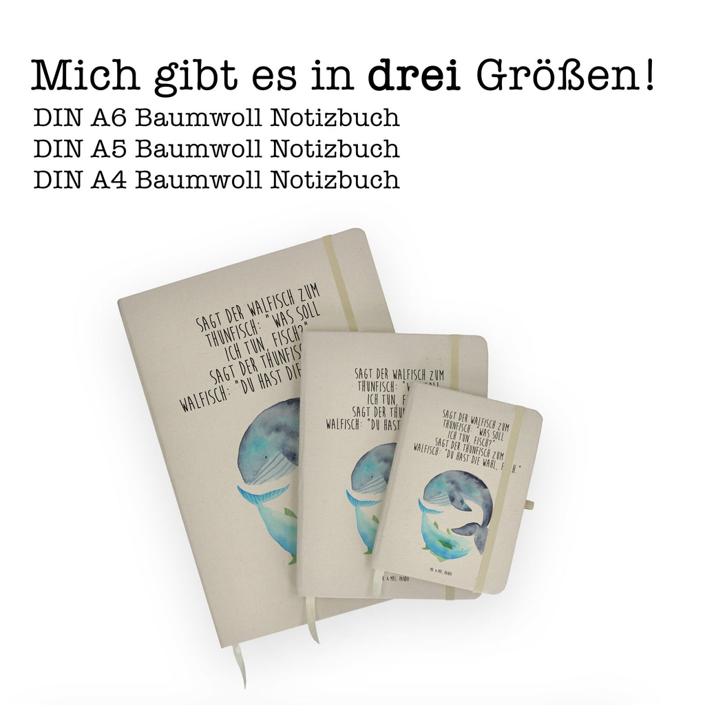 DIN A6 Baumwoll Notizbuch Walfisch & Thunfisch Notizen, Eintragebuch, Tagebuch, Notizblock, Adressbuch, Journal, Kladde, Skizzenbuch, Notizheft, Schreibbuch, Schreibheft, Tiermotive, Gute Laune, lustige Sprüche, Tiere, Wal, Wahl, Tunfisch, Wortwitz lustig, Spruch lustig, Flachwitz, Witz, Spruch des Tages, Flachwitz Geschenk
