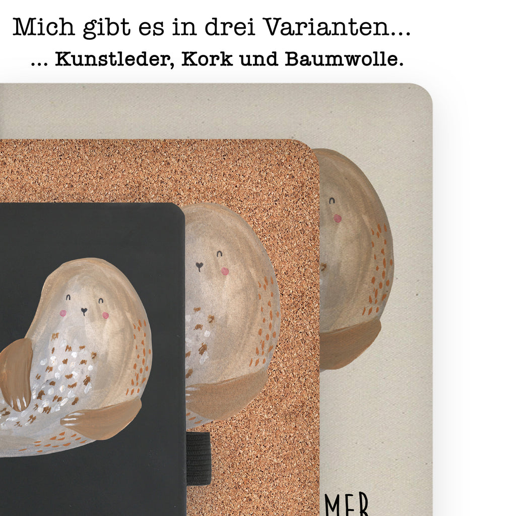 DIN A6 Baumwoll Notizbuch Robbe lachend Notizen, Eintragebuch, Tagebuch, Notizblock, Adressbuch, Journal, Kladde, Skizzenbuch, Notizheft, Schreibbuch, Schreibheft, Tiermotive, Gute Laune, lustige Sprüche, Tiere, Robbe, Robben, Seehund, Strand, Meerestier, Ostsee, Nordsee