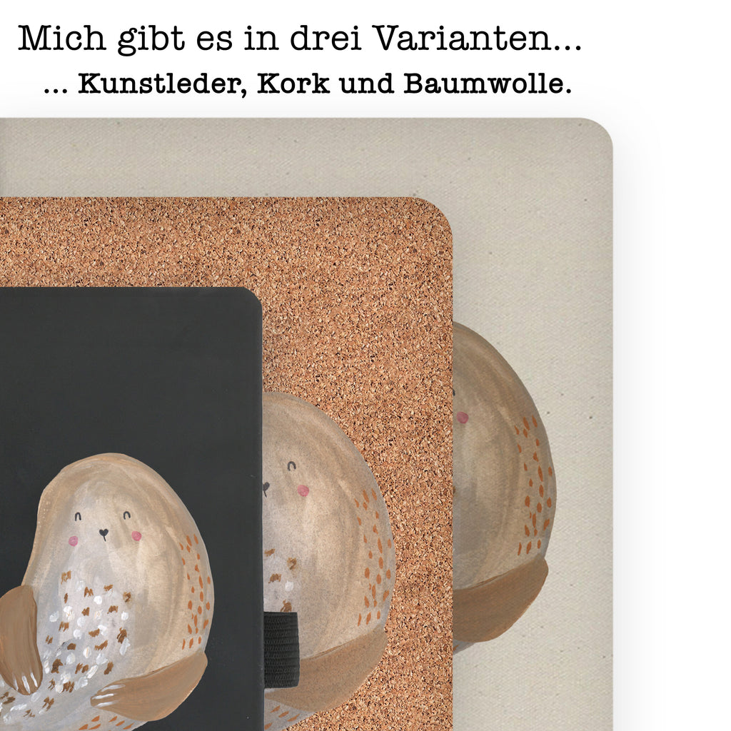 DIN A6 Baumwoll Notizbuch Robbe lachend Notizen, Eintragebuch, Tagebuch, Notizblock, Adressbuch, Journal, Kladde, Skizzenbuch, Notizheft, Schreibbuch, Schreibheft, Tiermotive, Gute Laune, lustige Sprüche, Tiere, Robbe, Robben, Seehund, Strand, Meerestier, Ostsee, Nordsee