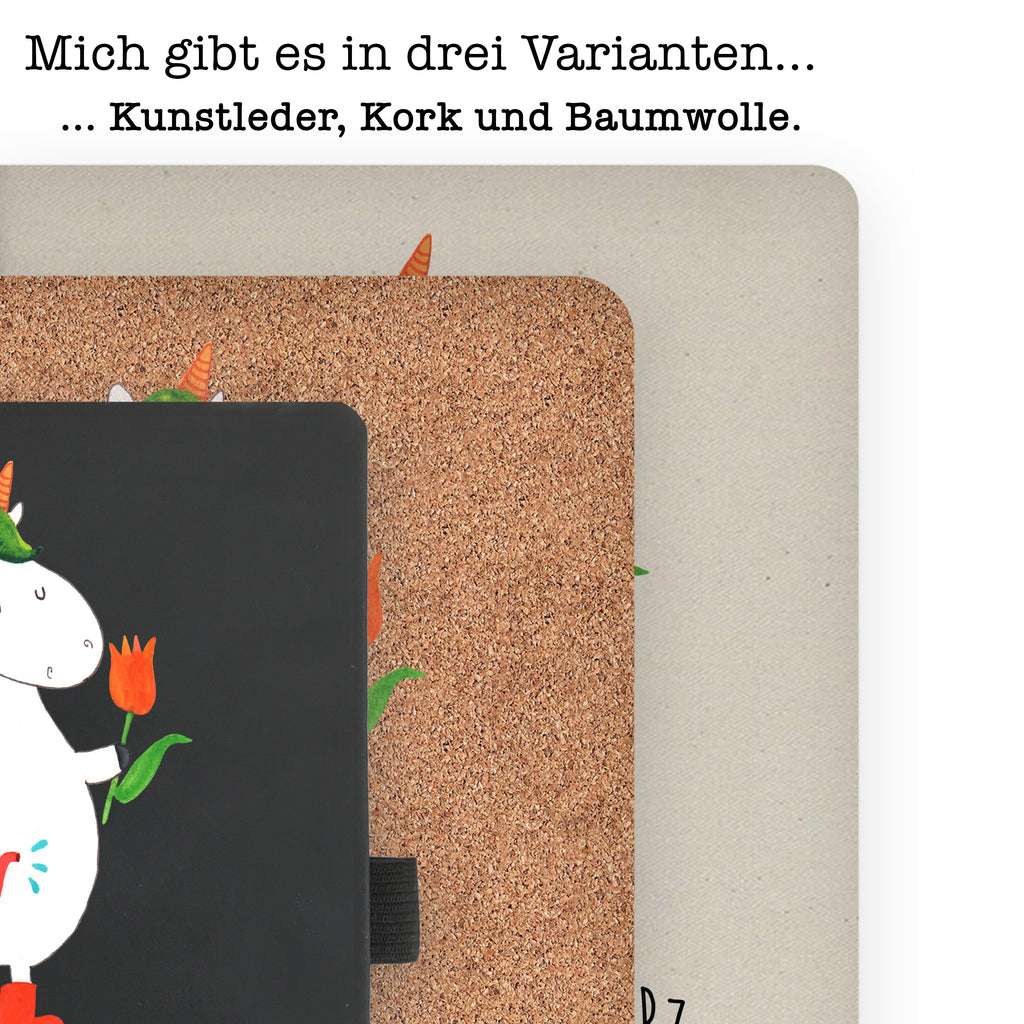 DIN A6 Baumwoll Notizbuch Einhorn Gärtner Notizen, Eintragebuch, Tagebuch, Notizblock, Adressbuch, Journal, Kladde, Skizzenbuch, Notizheft, Schreibbuch, Schreibheft, Einhorn, Einhörner, Einhorn Deko, Pegasus, Unicorn, Luftballon, Gießkanne, Giesskanne, Lebenslust, Freude, Blume, Freundin, Garten, Stiefel