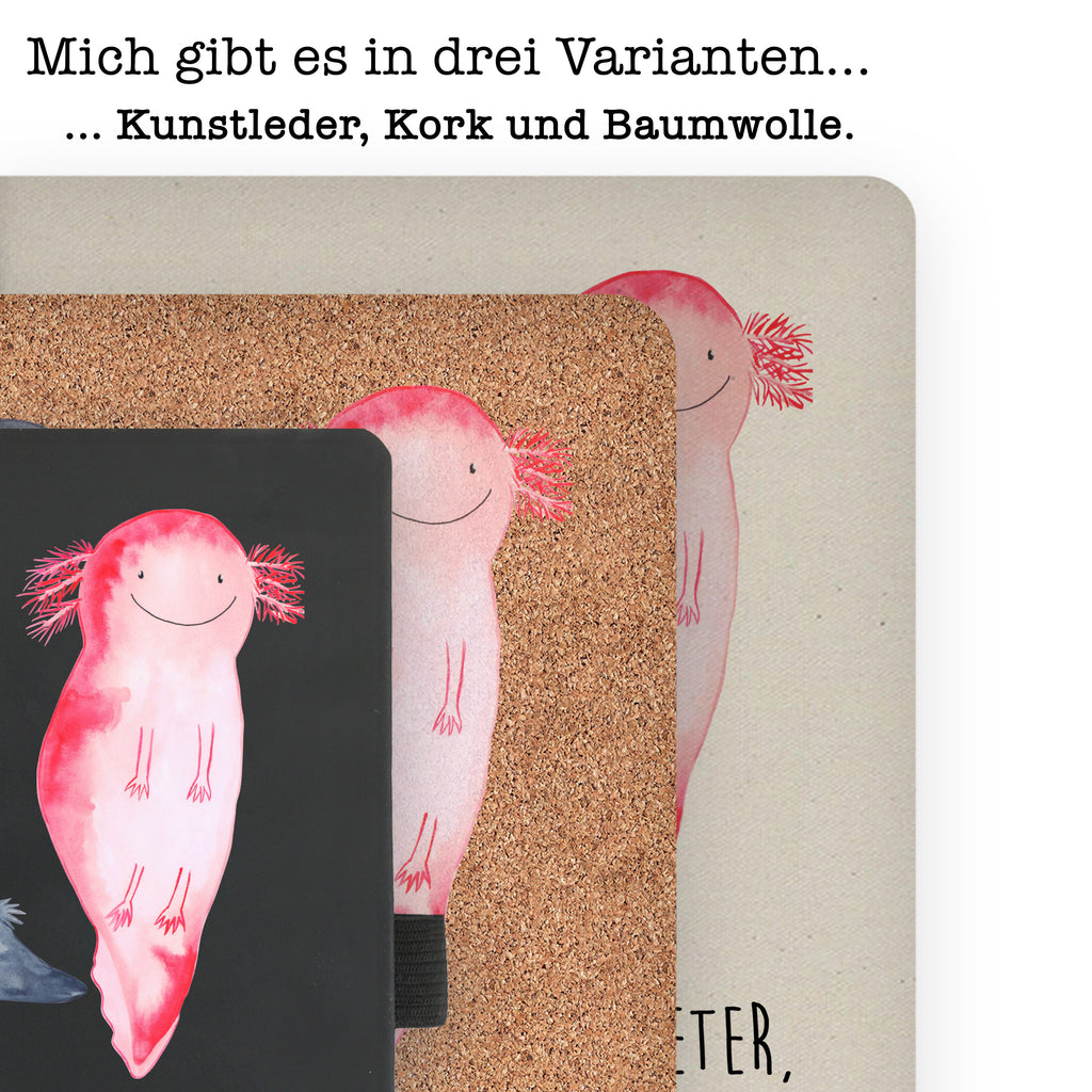 DIN A6 Baumwoll Notizbuch Axolotl Axel+Lotte Notizen, Eintragebuch, Tagebuch, Notizblock, Adressbuch, Journal, Kladde, Skizzenbuch, Notizheft, Schreibbuch, Schreibheft, Axolotl, Molch, Axolot, Schwanzlurch, Lurch, Lurche, Liebe, große Liebe, Liebesbeweis, Freund, Verlobter, Ehemann, Jahrestag, Valentinstag