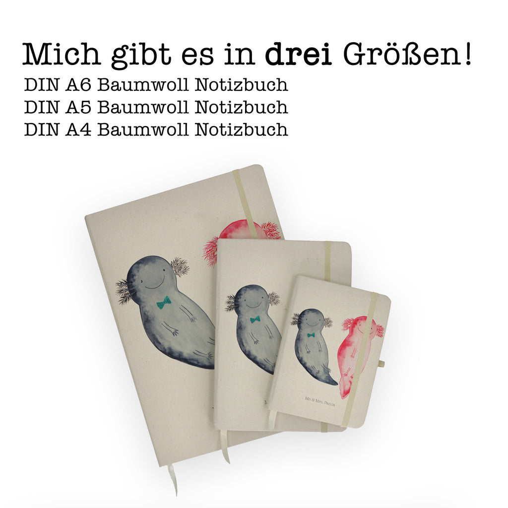 DIN A6 Baumwoll Notizbuch Axolotl Axel+Lotte Notizen, Eintragebuch, Tagebuch, Notizblock, Adressbuch, Journal, Kladde, Skizzenbuch, Notizheft, Schreibbuch, Schreibheft, Axolotl, Molch, Axolot, Schwanzlurch, Lurch, Lurche, Liebe, große Liebe, Liebesbeweis, Freund, Verlobter, Ehemann, Jahrestag, Valentinstag
