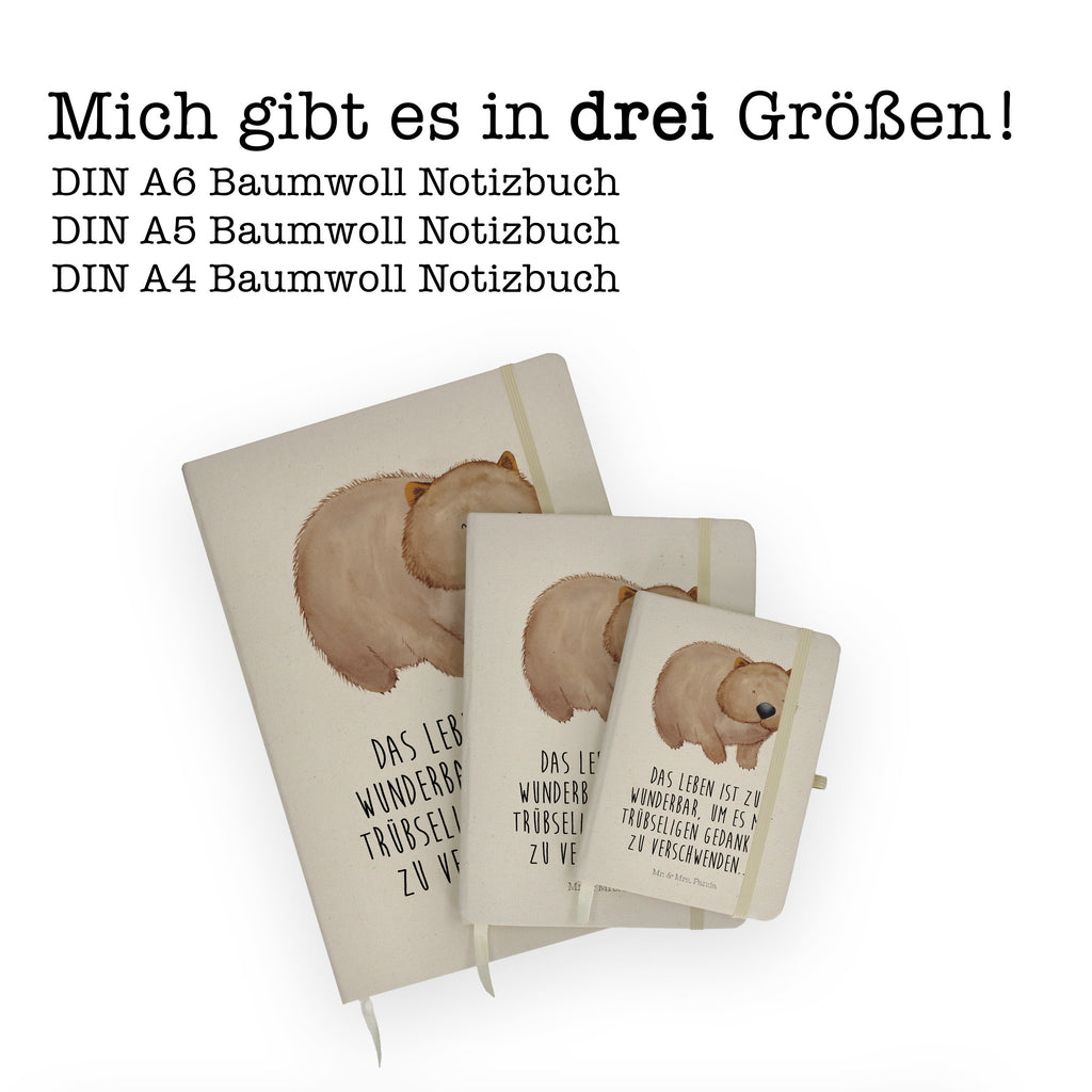DIN A6 Baumwoll Notizbuch Wombat Notizen, Eintragebuch, Tagebuch, Notizblock, Adressbuch, Journal, Kladde, Skizzenbuch, Notizheft, Schreibbuch, Schreibheft, Tiermotive, Gute Laune, lustige Sprüche, Tiere, Wombat, Das Leben ist schön, Motivation, Spruch, Australien