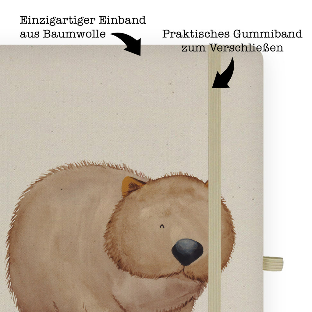 DIN A6 Baumwoll Notizbuch Wombat Notizen, Eintragebuch, Tagebuch, Notizblock, Adressbuch, Journal, Kladde, Skizzenbuch, Notizheft, Schreibbuch, Schreibheft, Tiermotive, Gute Laune, lustige Sprüche, Tiere, Wombat, Das Leben ist schön, Motivation, Spruch, Australien