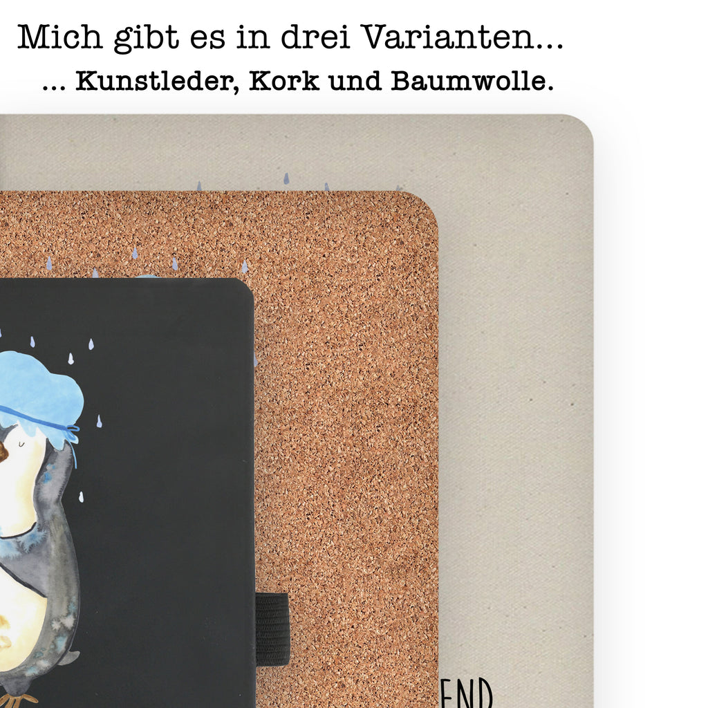 DIN A6 Baumwoll Notizbuch Pinguin duscht Notizen, Eintragebuch, Tagebuch, Notizblock, Adressbuch, Journal, Kladde, Skizzenbuch, Notizheft, Schreibbuch, Schreibheft, Pinguin, Pinguine, Dusche, duschen, Lebensmotto, Motivation, Neustart, Neuanfang, glücklich sein