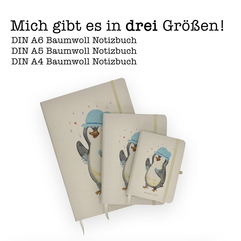 DIN A6 Baumwoll Notizbuch Pinguin duscht Notizen, Eintragebuch, Tagebuch, Notizblock, Adressbuch, Journal, Kladde, Skizzenbuch, Notizheft, Schreibbuch, Schreibheft, Pinguin, Pinguine, Dusche, duschen, Lebensmotto, Motivation, Neustart, Neuanfang, glücklich sein