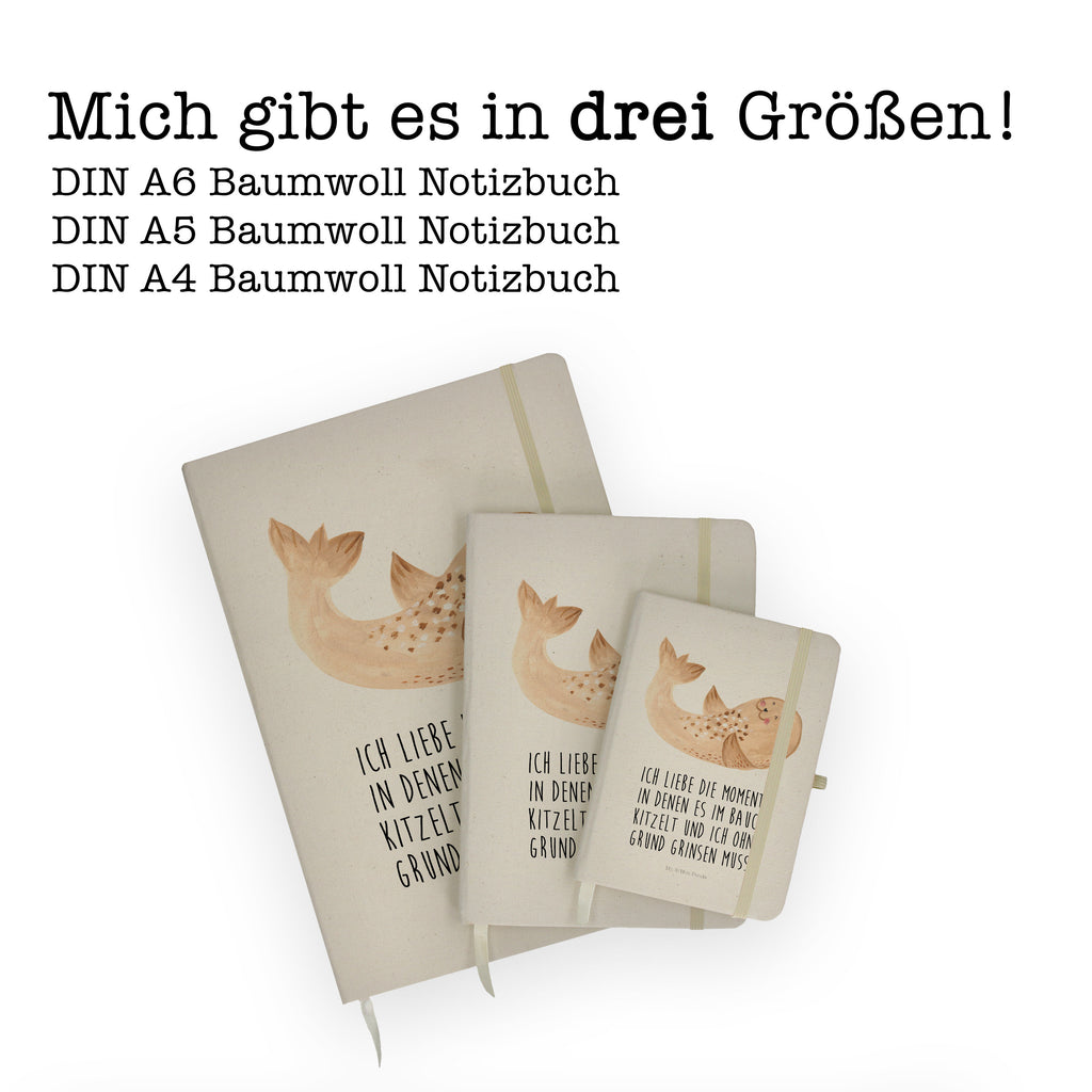 DIN A4 Baumwoll Notizbuch Robbe liegend Notizen, Eintragebuch, Tagebuch, Notizblock, Adressbuch, Journal, Kladde, Skizzenbuch, Notizheft, Schreibbuch, Schreibheft, Tiermotive, Gute Laune, lustige Sprüche, Tiere, Robbe, Robben, Seehund, Strand, Meerestier, Ostsee, Nordsee, Lachen, Freude