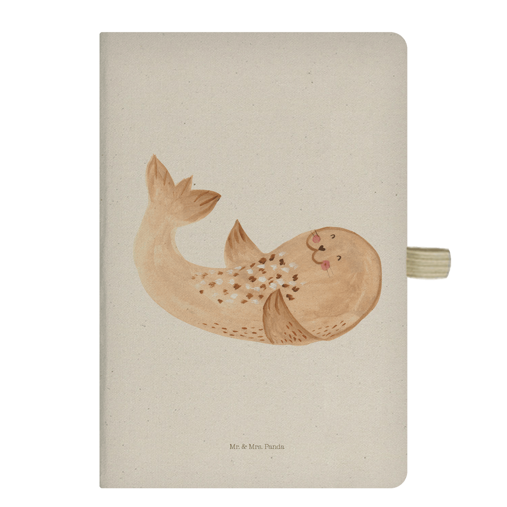 DIN A4 Baumwoll Notizbuch Robbe liegend Notizen, Eintragebuch, Tagebuch, Notizblock, Adressbuch, Journal, Kladde, Skizzenbuch, Notizheft, Schreibbuch, Schreibheft, Tiermotive, Gute Laune, lustige Sprüche, Tiere, Robbe, Robben, Seehund, Strand, Meerestier, Ostsee, Nordsee, Lachen, Freude
