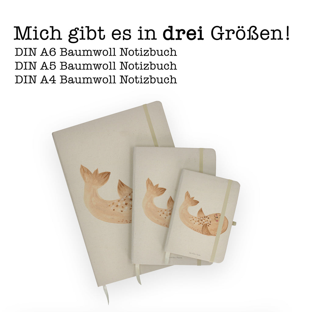 DIN A4 Baumwoll Notizbuch Robbe liegend Notizen, Eintragebuch, Tagebuch, Notizblock, Adressbuch, Journal, Kladde, Skizzenbuch, Notizheft, Schreibbuch, Schreibheft, Tiermotive, Gute Laune, lustige Sprüche, Tiere, Robbe, Robben, Seehund, Strand, Meerestier, Ostsee, Nordsee, Lachen, Freude