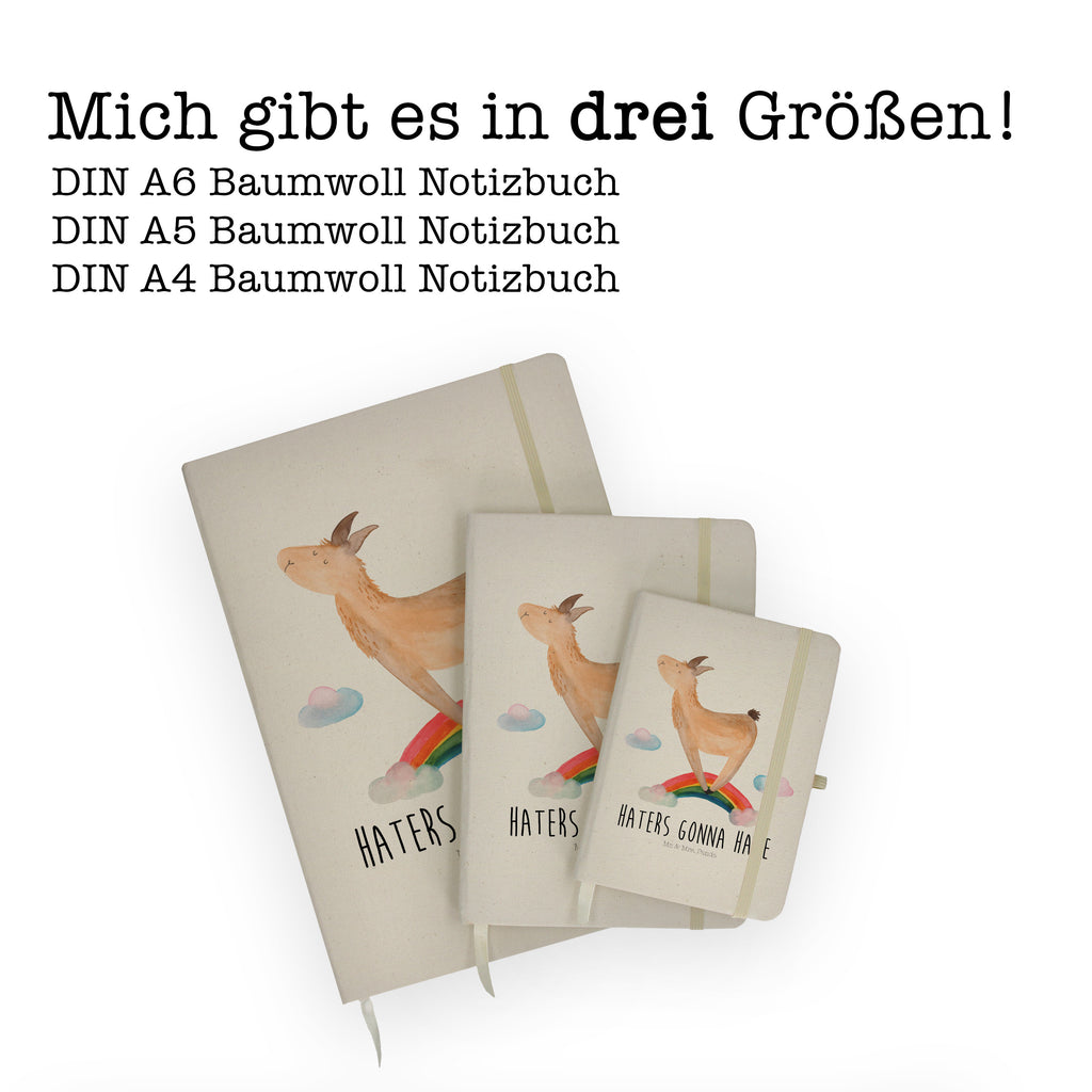 DIN A4 Baumwoll Notizbuch Lama Regenbogen Notizen, Eintragebuch, Tagebuch, Notizblock, Adressbuch, Journal, Kladde, Skizzenbuch, Notizheft, Schreibbuch, Schreibheft, Lama, Alpaka, Lamas, Regenbogen, Haters gonna hate, Haters, Selbstständig, Außenseiter, Schule, Abi, Hobby, Wolkenland, Freiheit