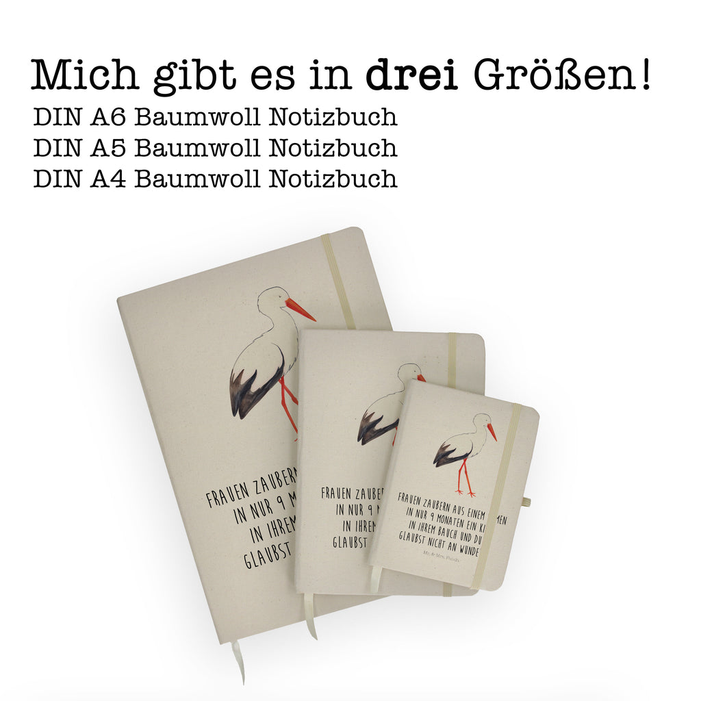DIN A5 Baumwoll Notizbuch Storch Notizen, Eintragebuch, Tagebuch, Notizblock, Adressbuch, Journal, Kladde, Skizzenbuch, Notizheft, Schreibbuch, Schreibheft, Tiermotive, Gute Laune, lustige Sprüche, Tiere, Storch, Störche, Schwangerschaft, Geburt, Mutter, Mütter, Mutter werden, Schwanger, Babybauch, Baby