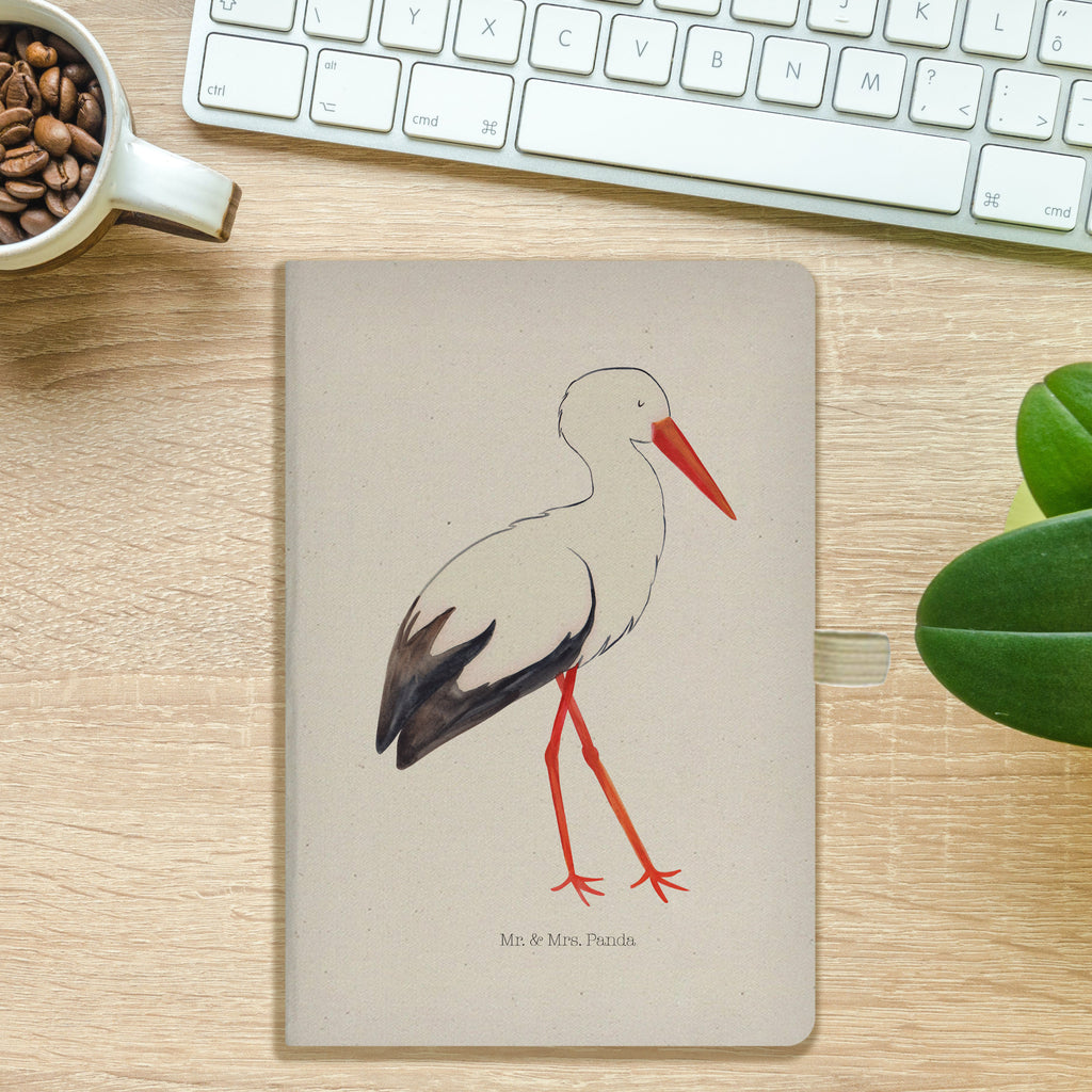 DIN A5 Baumwoll Notizbuch Storch Notizen, Eintragebuch, Tagebuch, Notizblock, Adressbuch, Journal, Kladde, Skizzenbuch, Notizheft, Schreibbuch, Schreibheft, Tiermotive, Gute Laune, lustige Sprüche, Tiere, Storch, Störche, Schwangerschaft, Geburt, Mutter, Mütter, Mutter werden, Schwanger, Babybauch, Baby