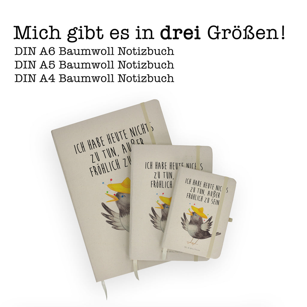 DIN A5 Baumwoll Notizbuch Rabe mit Sombrero Notizen, Eintragebuch, Tagebuch, Notizblock, Adressbuch, Journal, Kladde, Skizzenbuch, Notizheft, Schreibbuch, Schreibheft, Tiermotive, Gute Laune, lustige Sprüche, Tiere, Rabe, Vogel, Vögel, Spruch positiv, fröhlich sein, glücklich sein, Glück Spruch, froh, Elster, Motivation