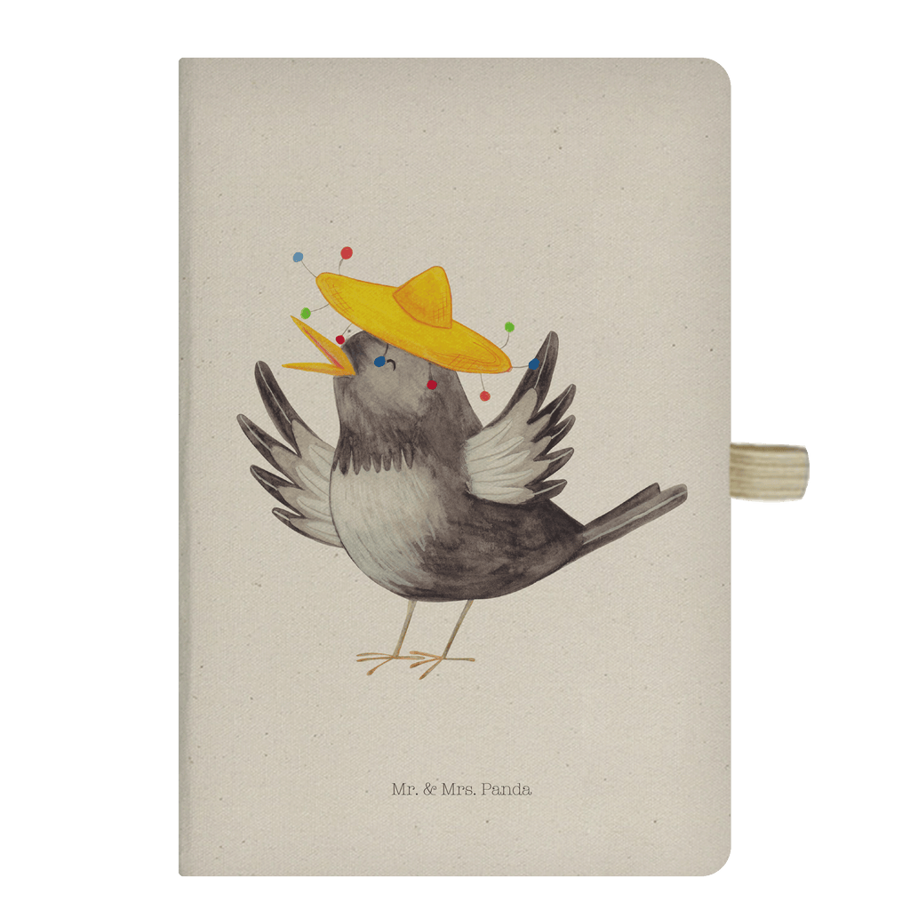 DIN A5 Baumwoll Notizbuch Rabe mit Sombrero Notizen, Eintragebuch, Tagebuch, Notizblock, Adressbuch, Journal, Kladde, Skizzenbuch, Notizheft, Schreibbuch, Schreibheft, Tiermotive, Gute Laune, lustige Sprüche, Tiere, Rabe, Vogel, Vögel, Spruch positiv, fröhlich sein, glücklich sein, Glück Spruch, froh, Elster, Motivation