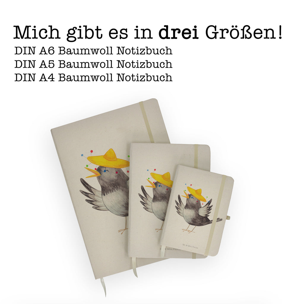 DIN A5 Baumwoll Notizbuch Rabe mit Sombrero Notizen, Eintragebuch, Tagebuch, Notizblock, Adressbuch, Journal, Kladde, Skizzenbuch, Notizheft, Schreibbuch, Schreibheft, Tiermotive, Gute Laune, lustige Sprüche, Tiere, Rabe, Vogel, Vögel, Spruch positiv, fröhlich sein, glücklich sein, Glück Spruch, froh, Elster, Motivation