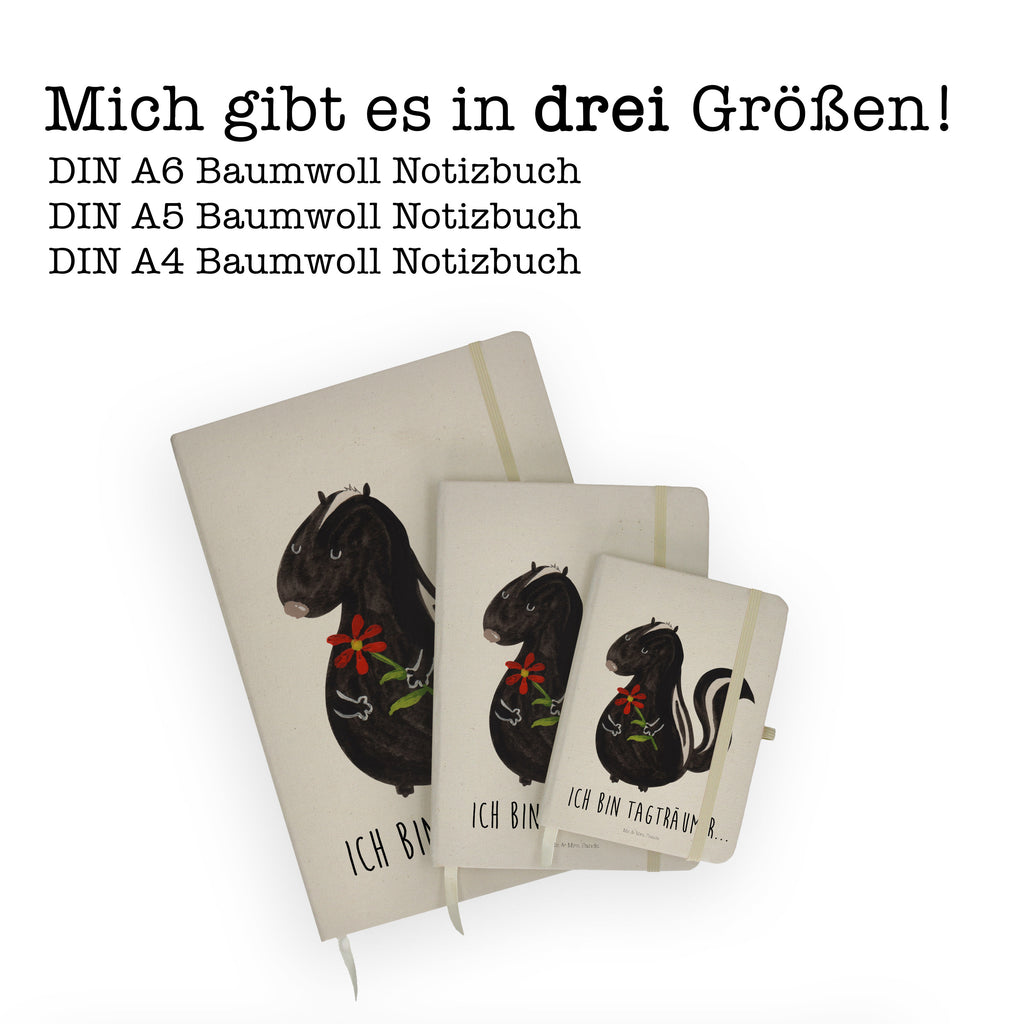 DIN A5 Baumwoll Notizbuch Stinktier Blume Notizen, Eintragebuch, Tagebuch, Notizblock, Adressbuch, Journal, Kladde, Skizzenbuch, Notizheft, Schreibbuch, Schreibheft, Stinktier, Skunk, Wildtier, Raubtier, Stinker, Stinki, Tagträumer, verträumt, Dreams, Träume