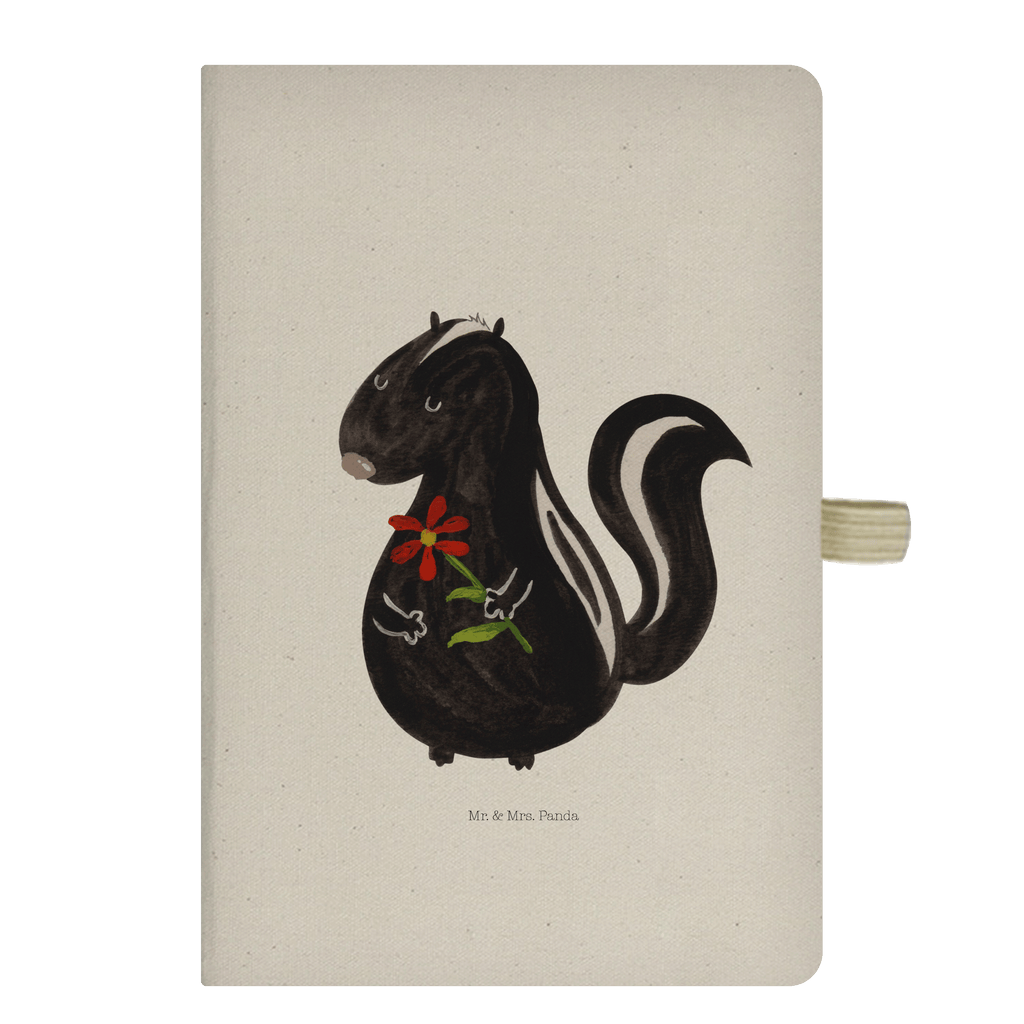 DIN A5 Baumwoll Notizbuch Stinktier Blume Notizen, Eintragebuch, Tagebuch, Notizblock, Adressbuch, Journal, Kladde, Skizzenbuch, Notizheft, Schreibbuch, Schreibheft, Stinktier, Skunk, Wildtier, Raubtier, Stinker, Stinki, Tagträumer, verträumt, Dreams, Träume