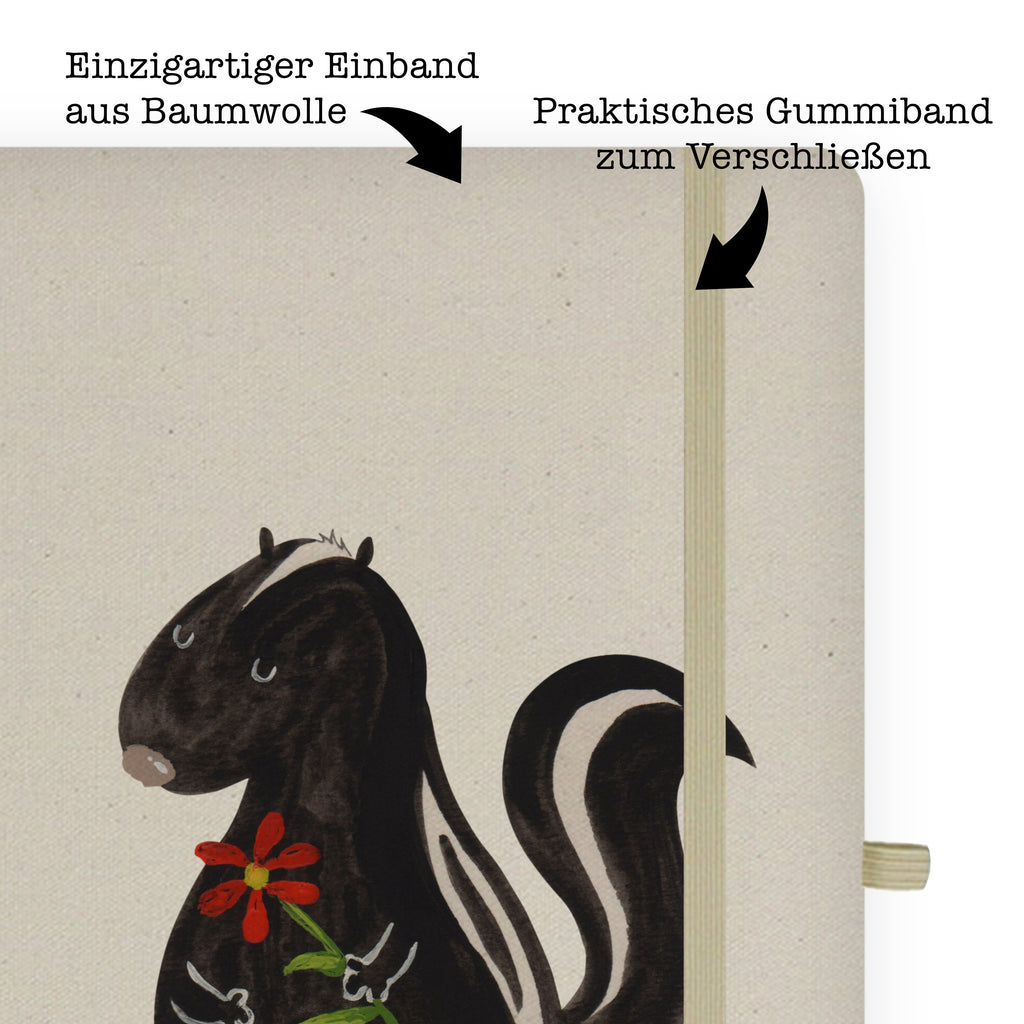 DIN A5 Baumwoll Notizbuch Stinktier Blume Notizen, Eintragebuch, Tagebuch, Notizblock, Adressbuch, Journal, Kladde, Skizzenbuch, Notizheft, Schreibbuch, Schreibheft, Stinktier, Skunk, Wildtier, Raubtier, Stinker, Stinki, Tagträumer, verträumt, Dreams, Träume